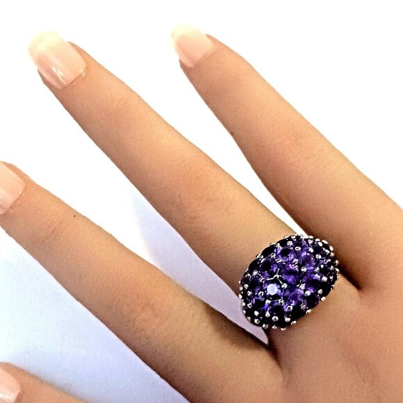 Amethyst Cluster 29 stone Dinner Ring Sterling Silver sz 8 (1560) - Picture 3 of 5